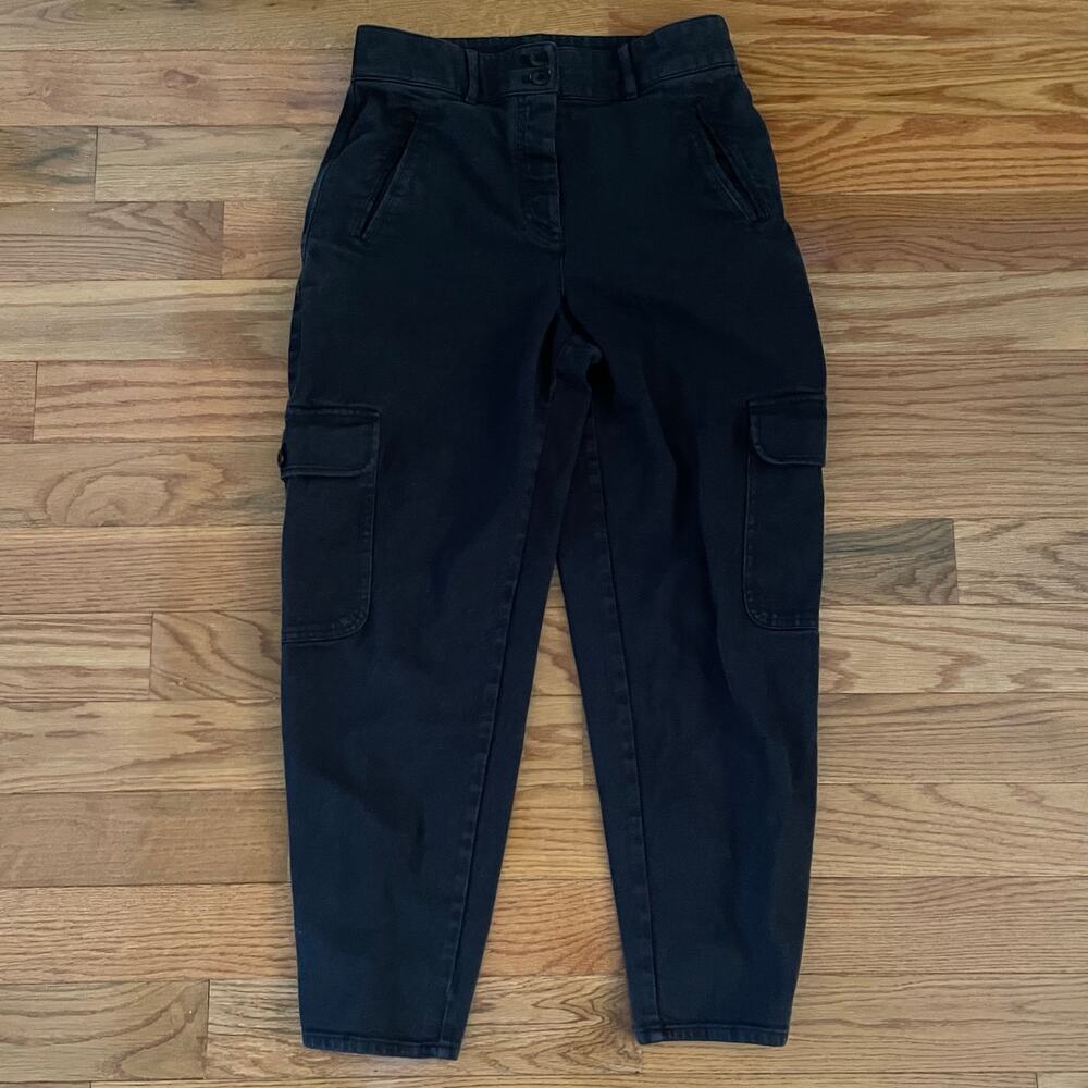 Aritzia Wilfred Free Modern Cargo Pants Black High Waisted Button Fly 10